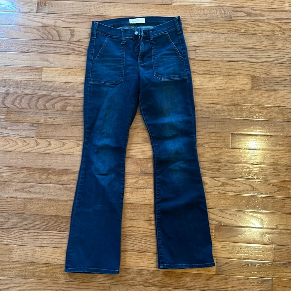 Straight leg or boot cut dark wash jeans
